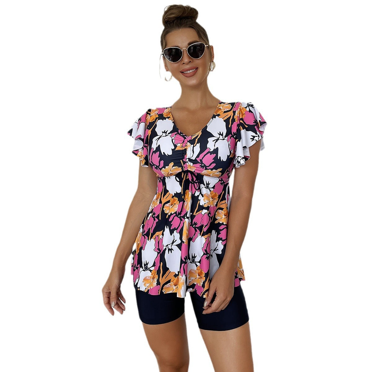 Wholesale Tankini Belly Covering Bikini Flat Angle Swimwear Polyester Swimsuit